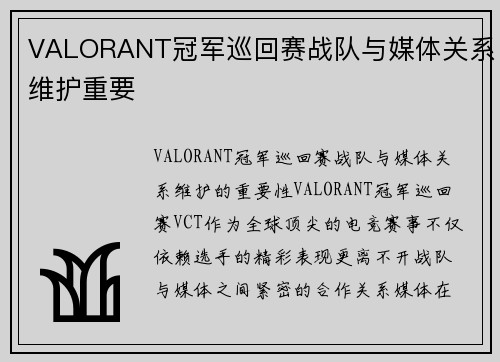 VALORANT冠军巡回赛战队与媒体关系维护重要