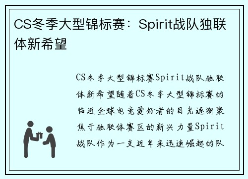 CS冬季大型锦标赛：Spirit战队独联体新希望